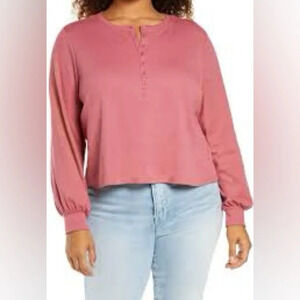 Treasure & Bond Crop Henley Top in Pink - NWOT - Size 1X